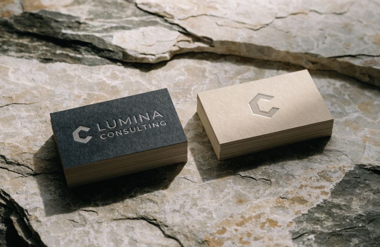 Concept embossed business card set on stone