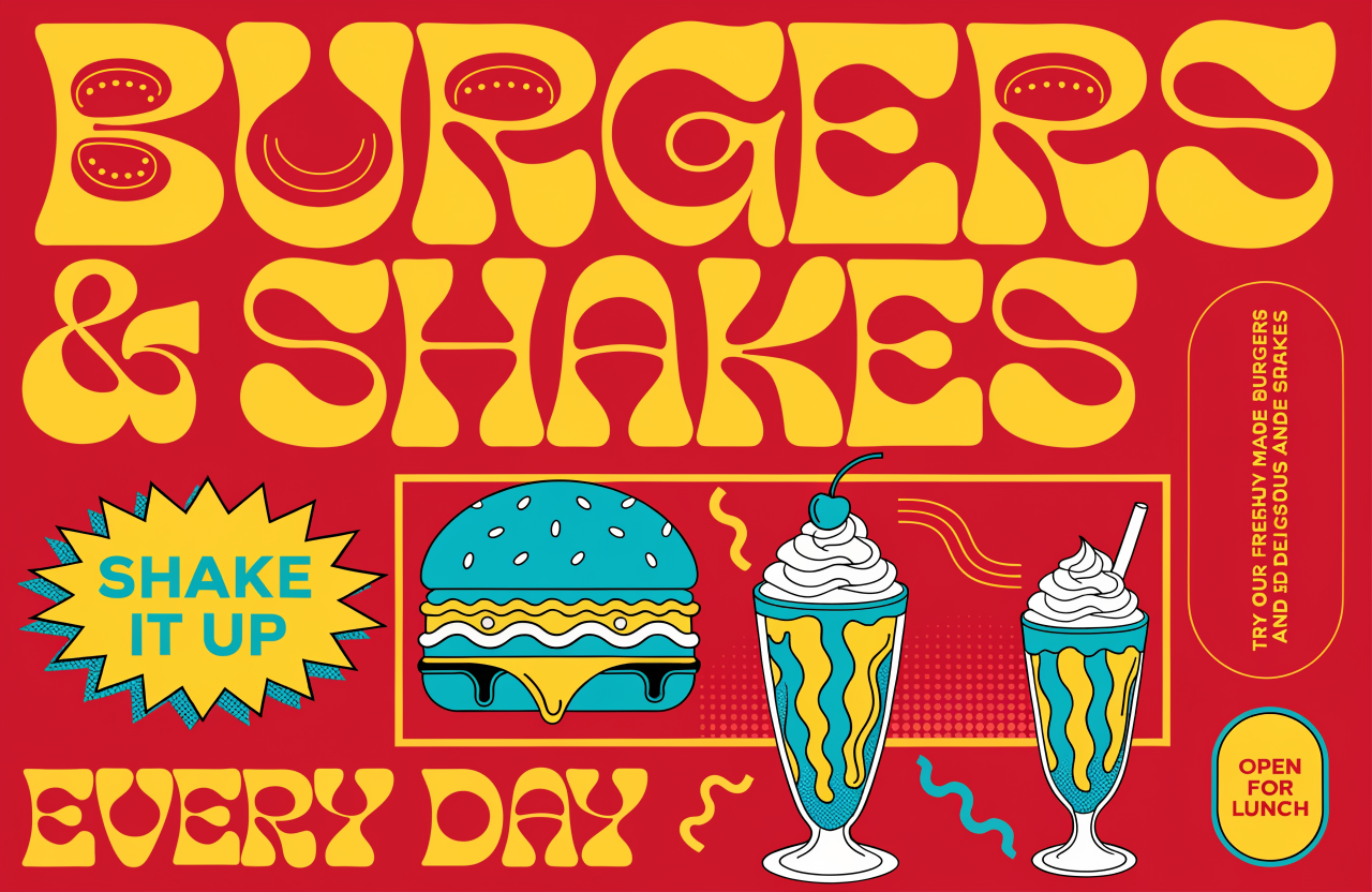 Concept pop-art burgers and shakes diner promo poster