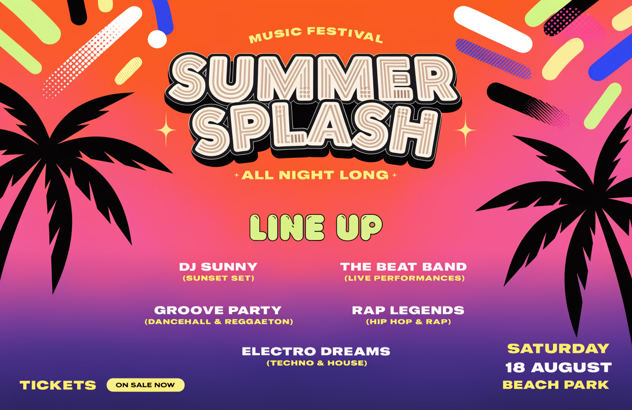 Concept vibrant summer music festival poster with line-up