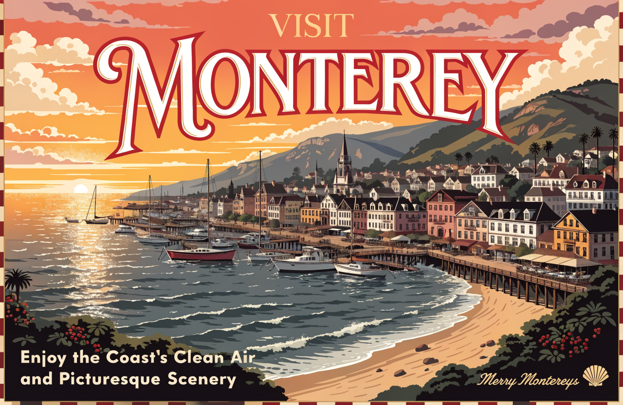 Concept retro illustrative coastal travel poster
