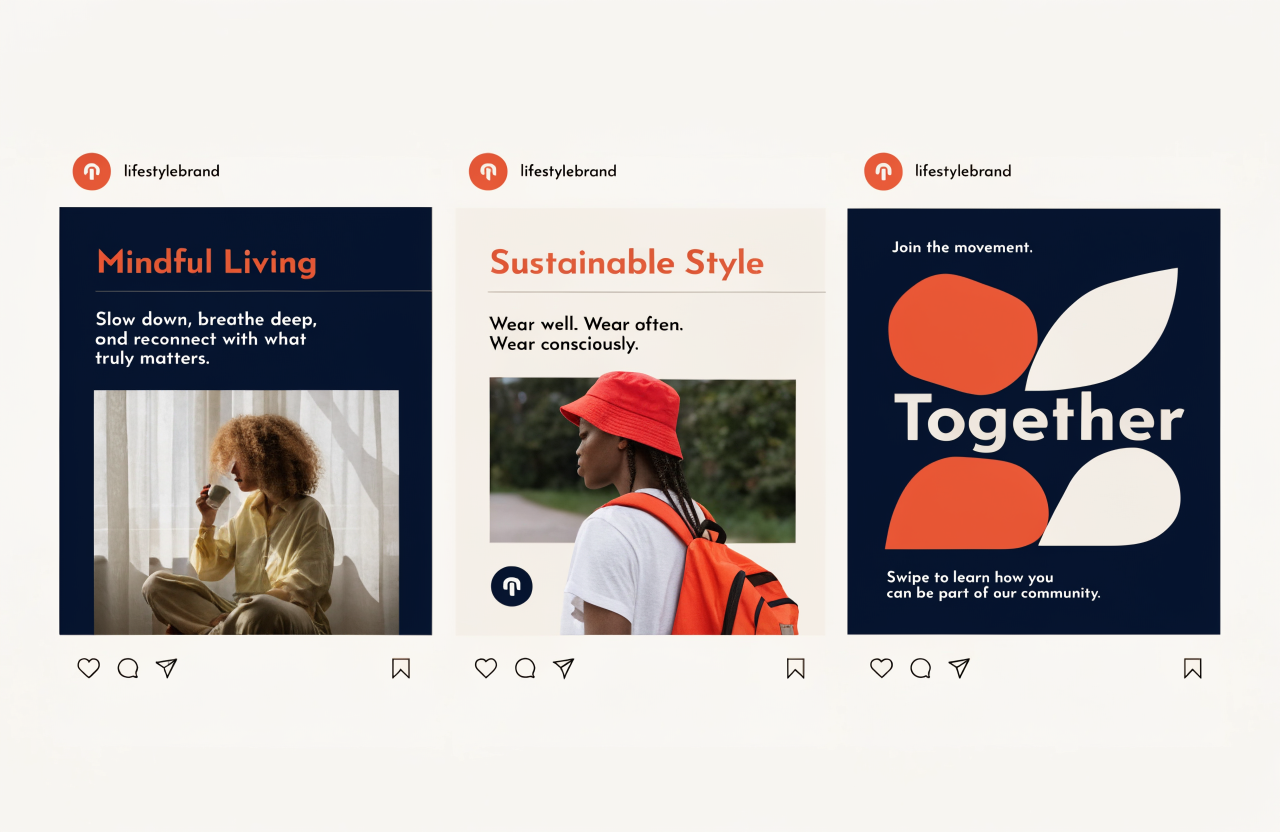 Concept set of three cohesive lifestyle social media posts