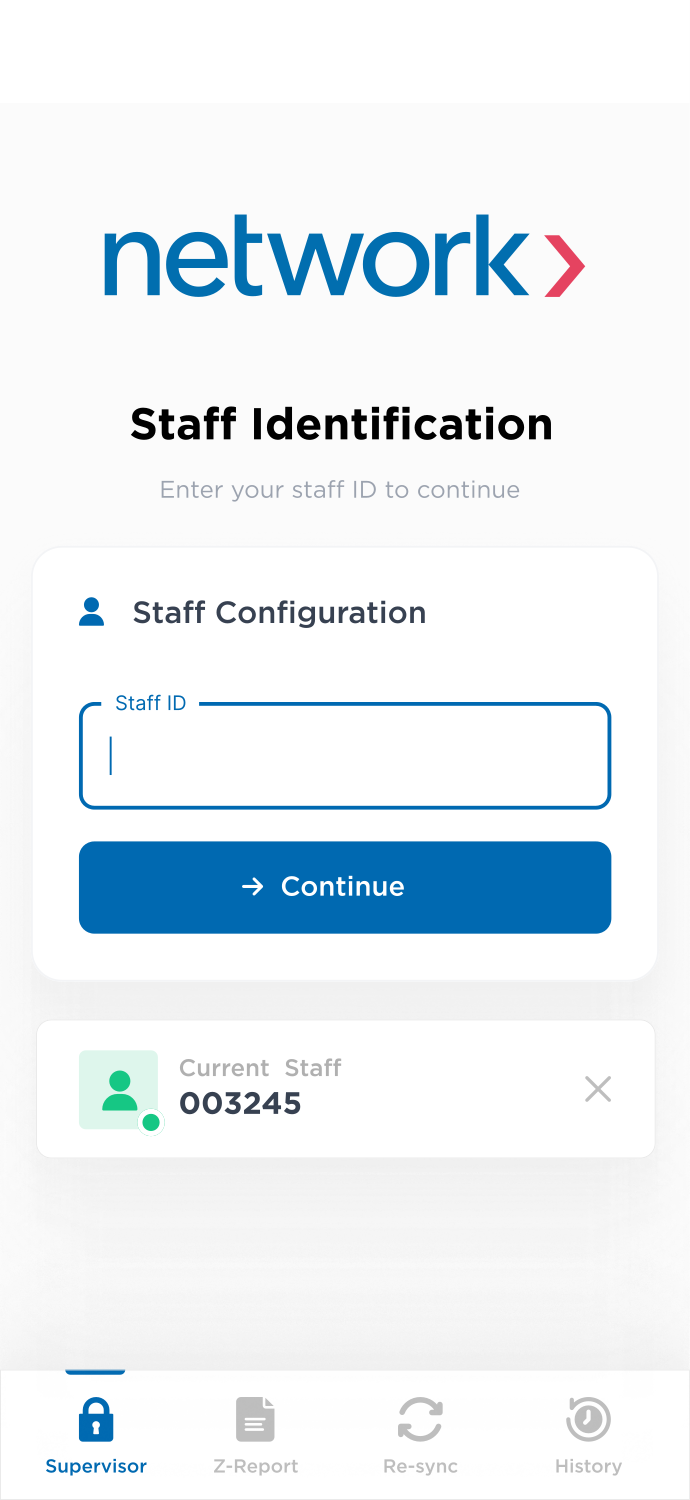 Staff Identification login screen