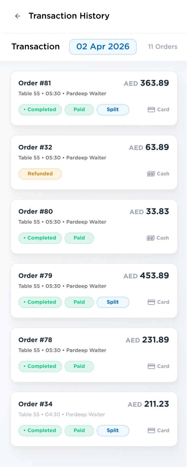 Transaction history list