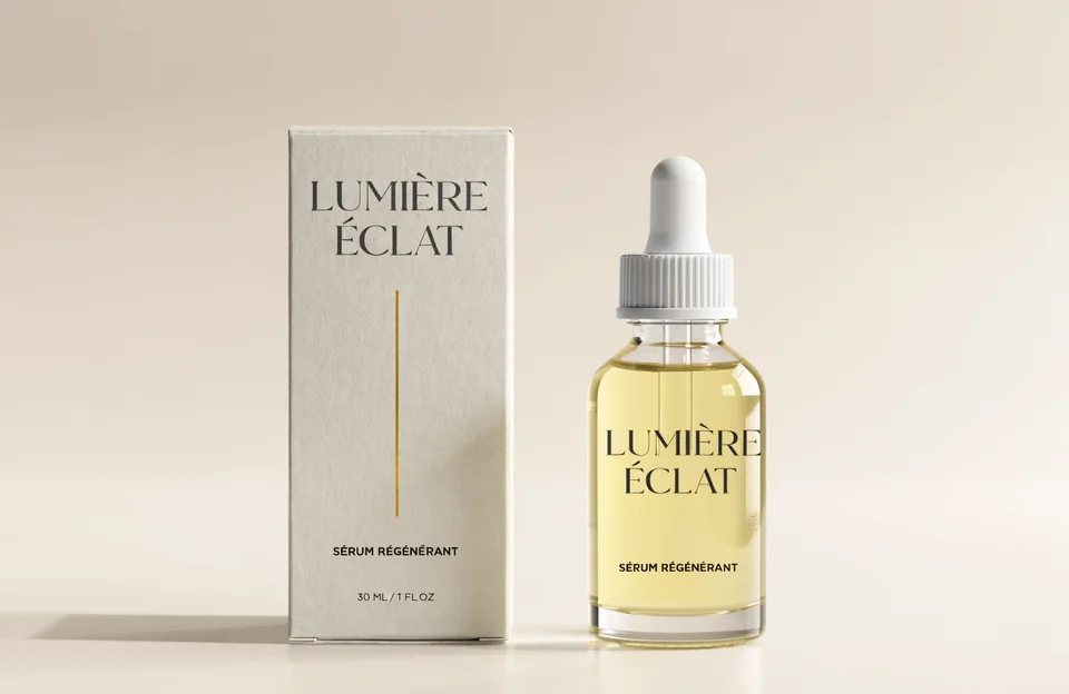 Skincare serum carton and dropper bottle mockup