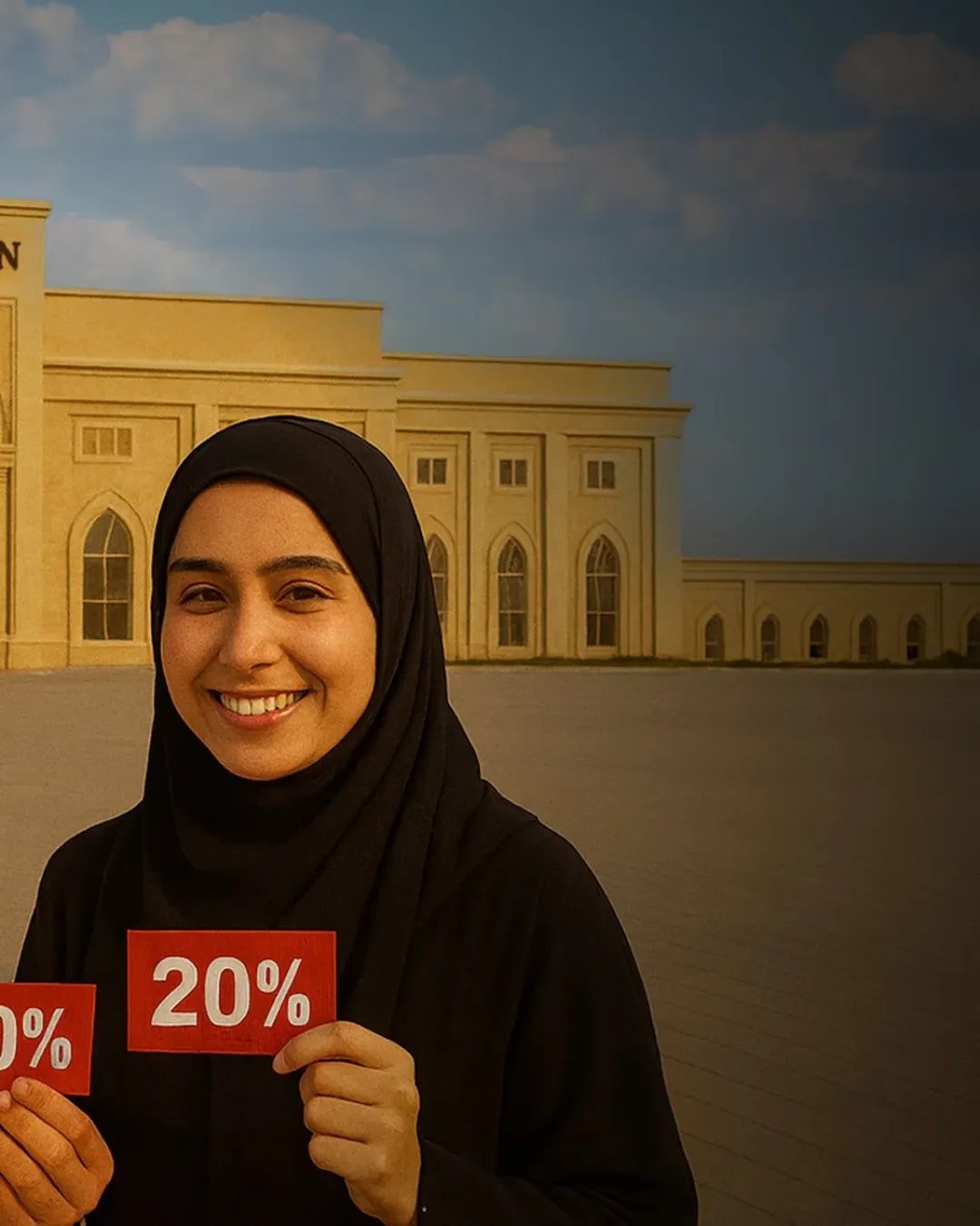 University of Khorfakkan campaign — student holding 20% offer