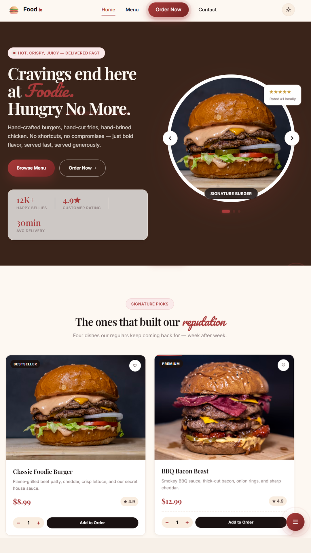 Foodie cafeteria website design