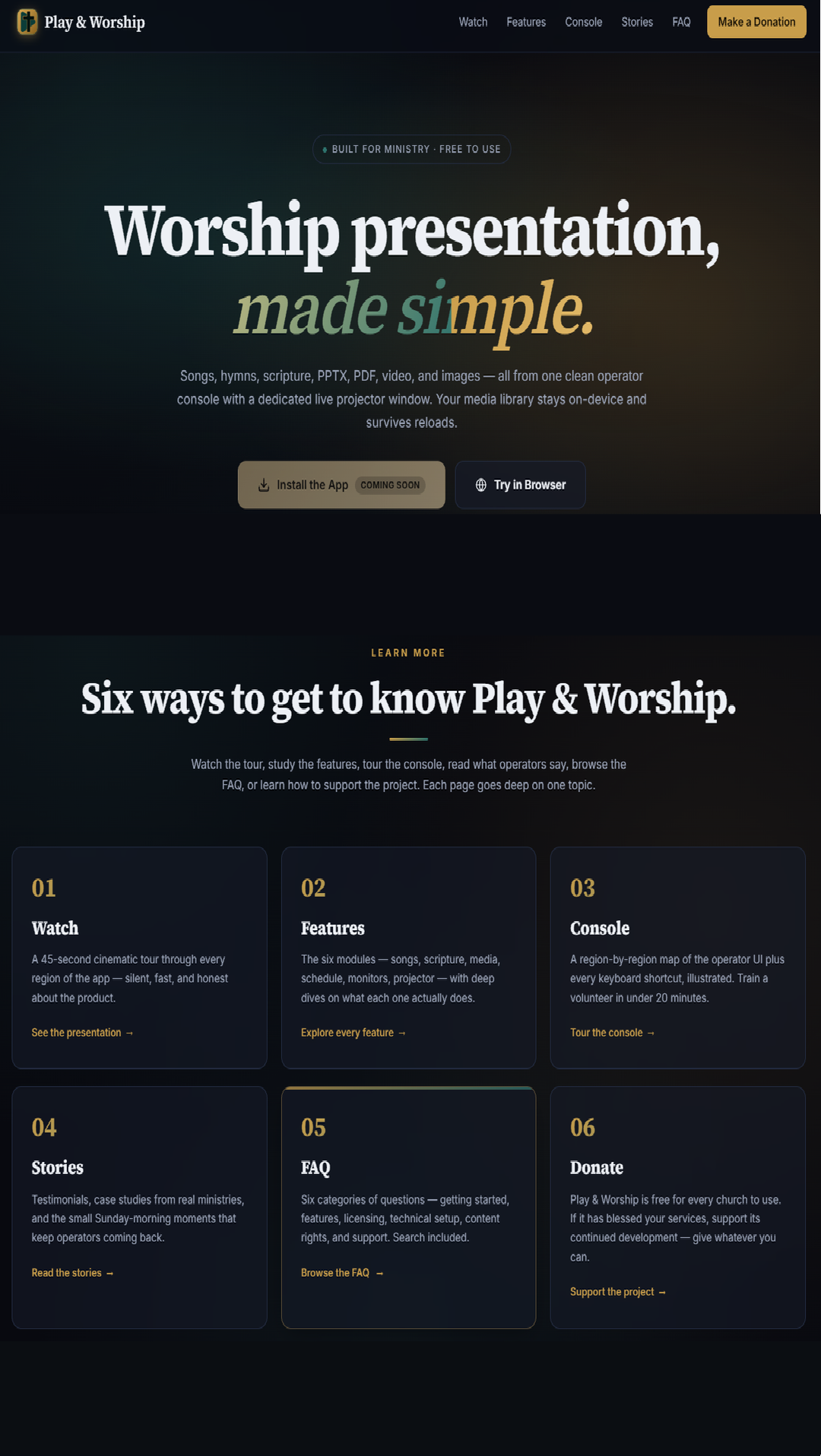 Play and Worship — worship presentation platform